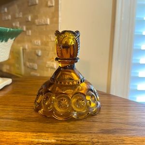 Vintage L.E. Smith Amber Moon and Stars Glass Candlestick Holder